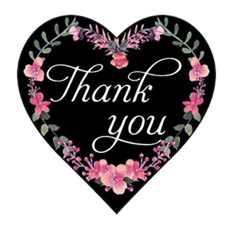 500pcs Floral Thank You Stickers Heart Shaped Seal for Small Shop Wedding Baking
