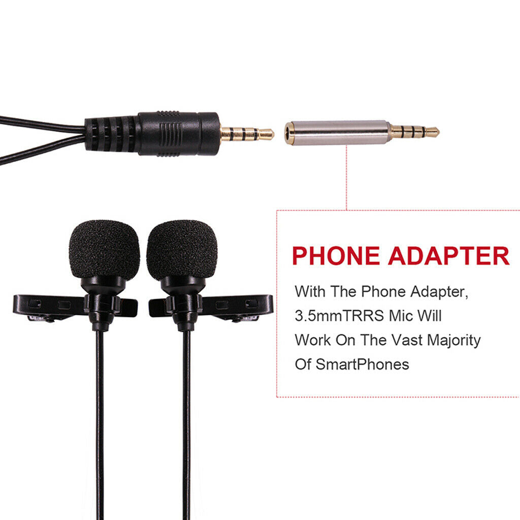 6 m / 19.68ft Dual-head Lavalier Microphone Professional Lapel Collar Mic