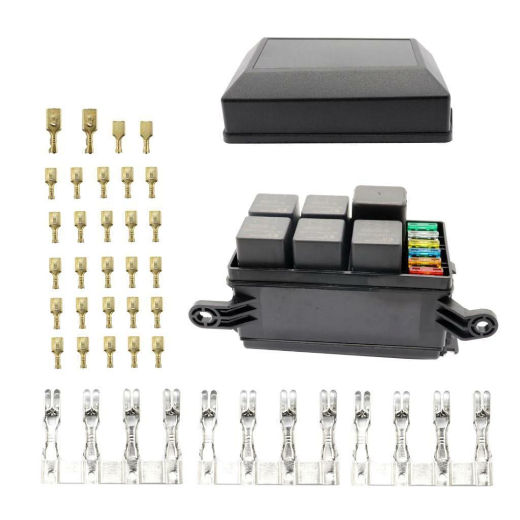 New 6 Way Fuse Holder Relay Box w/ Terminals+12V 40A Relay+5Pin 40A Relays