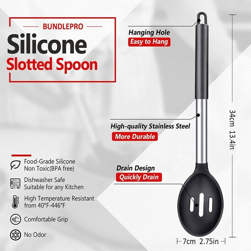 Pack of 2 Large Silicone Cooking Spoon,Non Stick Solid Basting Spoon,Heat-ReK6L3