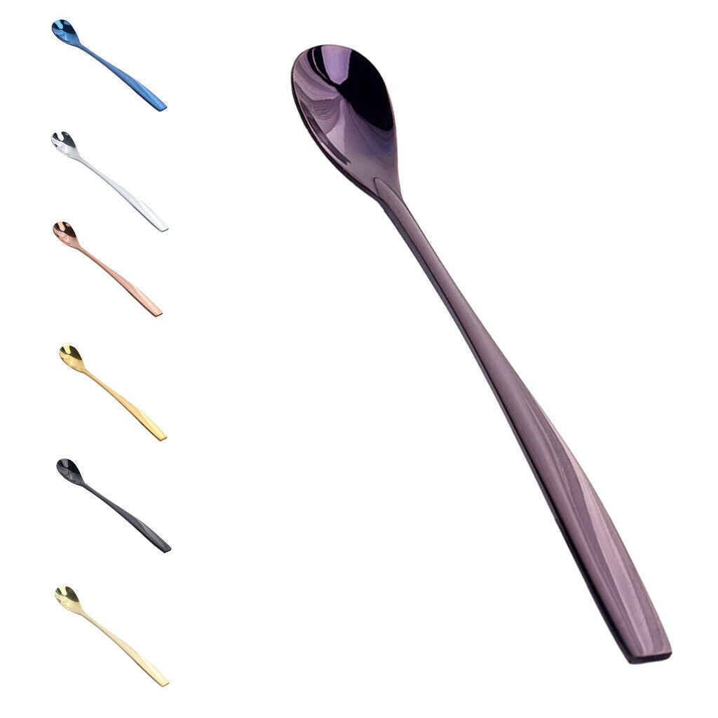 2Pcs Stainless Steel Long Handle Tea for Sundae Coffee w/ Smooth Surface