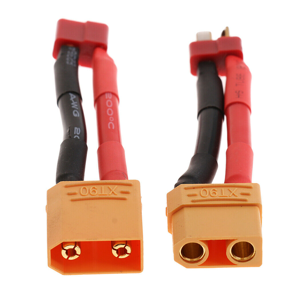 Pair of xt90 to t connector male / female battery charging cables for rc