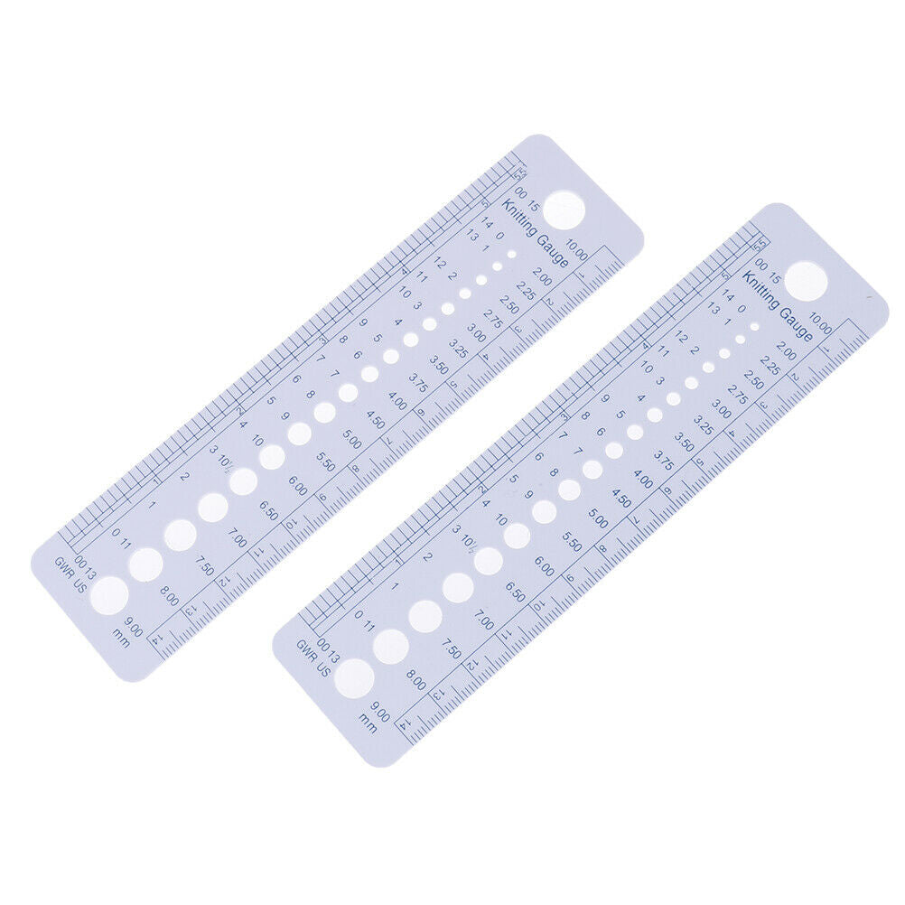2 x Knitting Gauge Ruler Plastic Needle Size Inches/cm Weaving Tools Too.l8