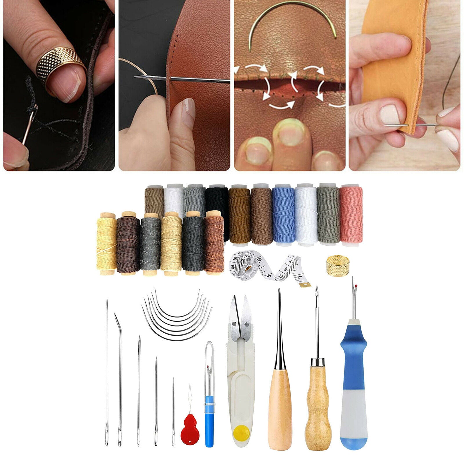 34x Leather Craft Tools Kit Stitching Sewing Waxed Thread Working Hand Tools
