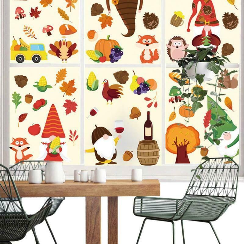 9 Pcs Thanksgiving Gnome Window Cling Stickers Maple Leaf Corn Harvest Festival