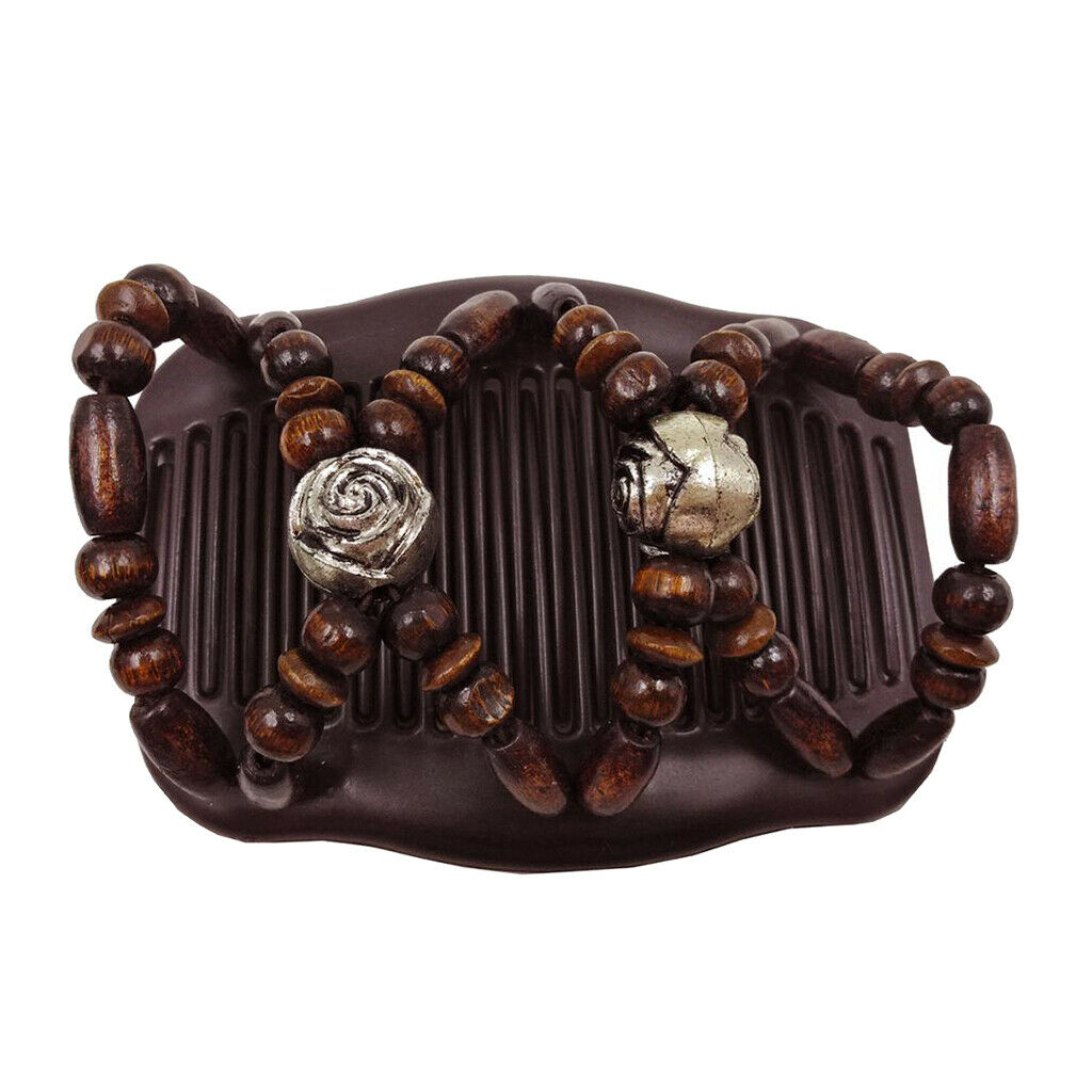 Magic Comb With Double Clip Wood Beads Retro Style Ponytail Holder