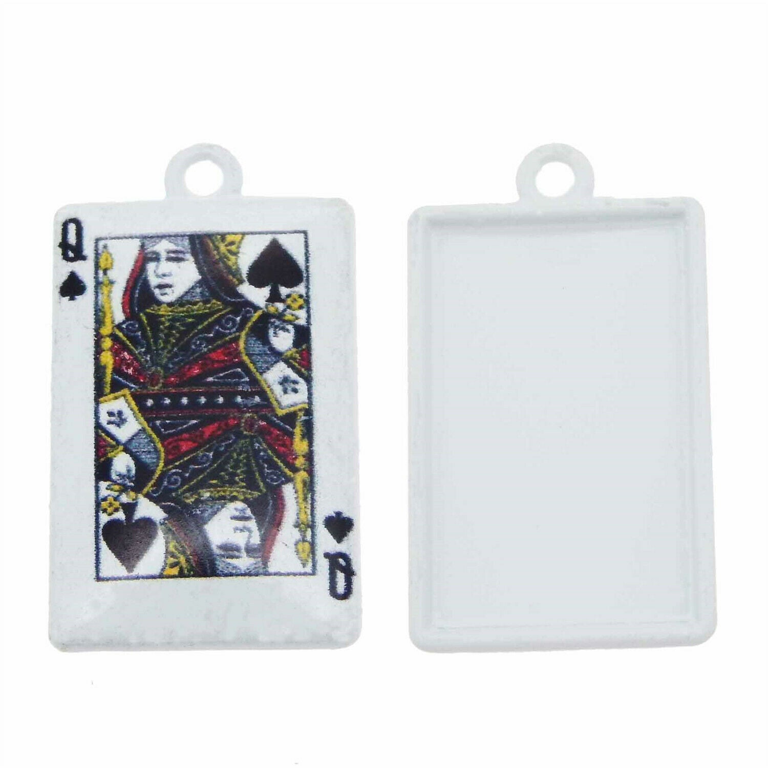 10pcs/lot Alloy Jewelry Pendants White Diamond Queen Poker Charms Accessories