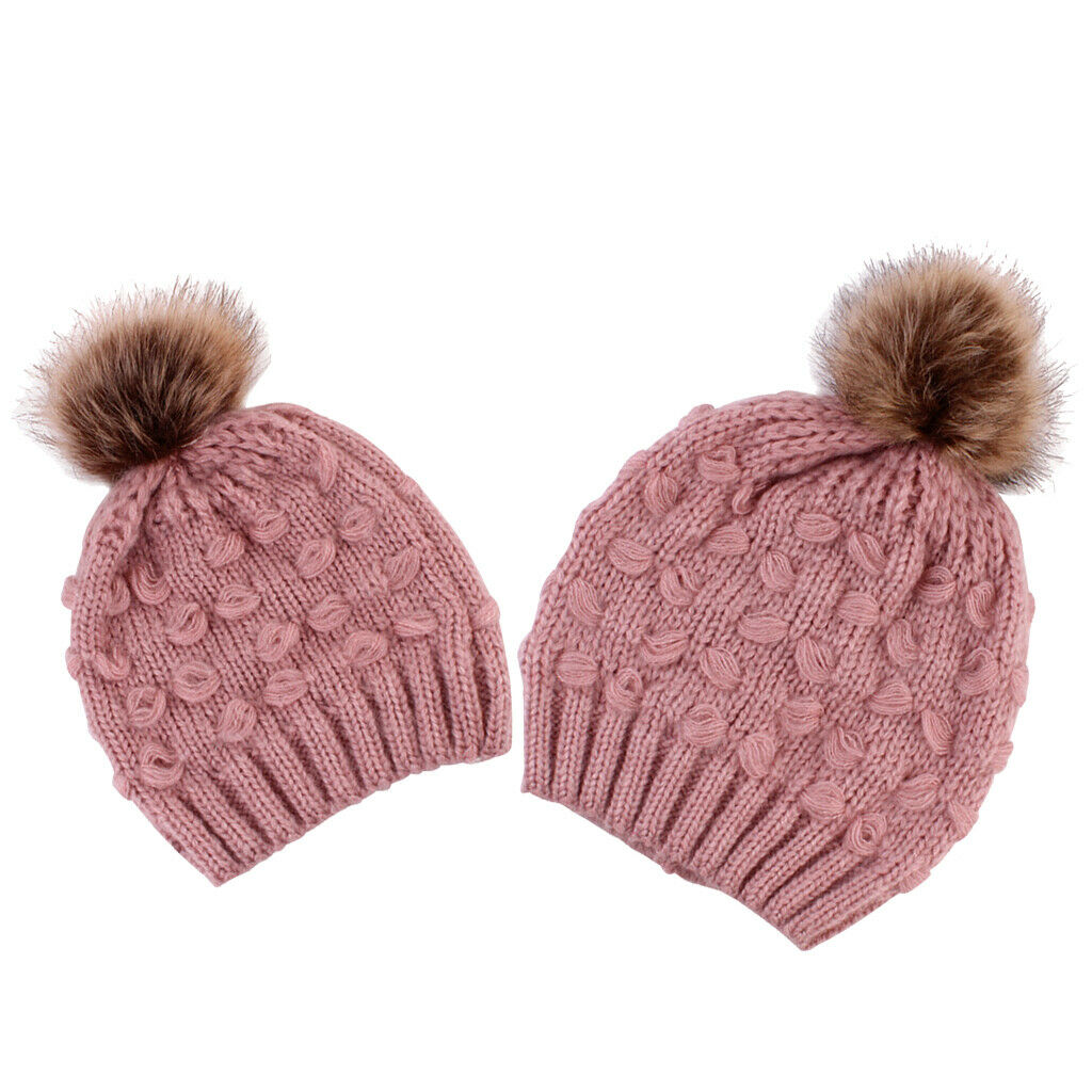 2PCS Parent-Child Hat Warmer Winter Knit Hat Beanie Ski    Pink