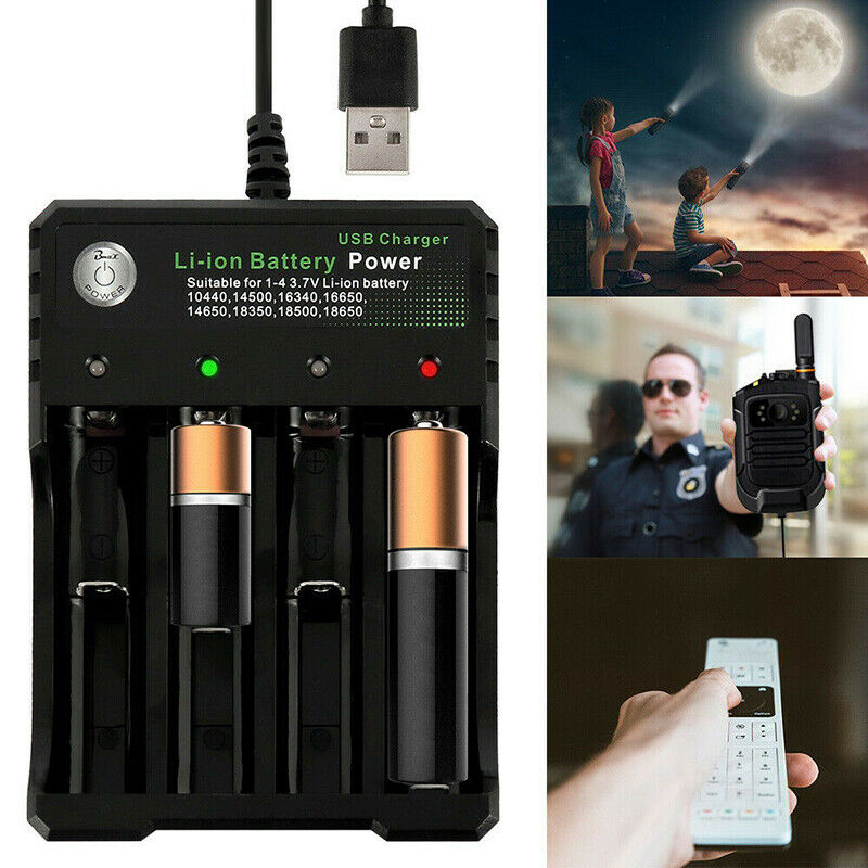 4 Slots 3.7V Rechargable Intelligent USB Charger Black For 18350 Li-ion Battery