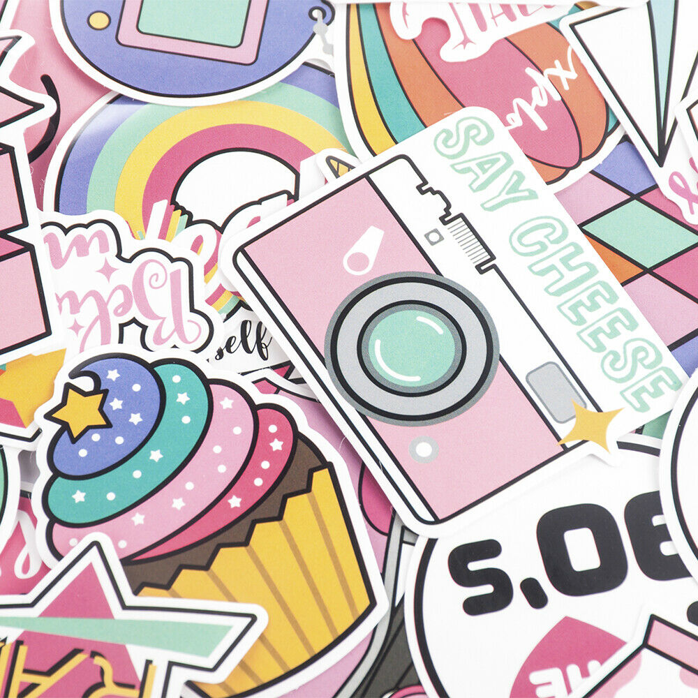 60Pcs/Set Pink Cartoon Stickers Girls Decals Skateboard Luggage Laptop Guitar
