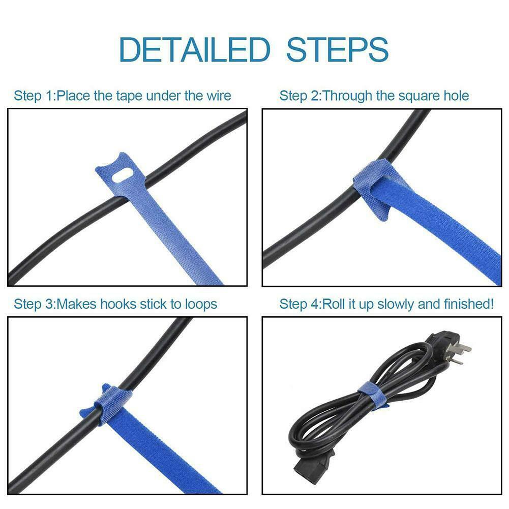50Pcs Reusable Cable Cord Nylon Strap Hook Loop Ties Tidy Organiser Wraps Tool