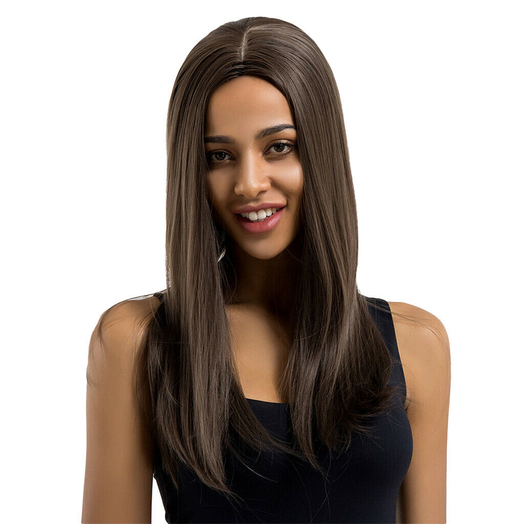 Women Long Straight Middle Part Wig Natural Synthetic Hair Heat Resistant