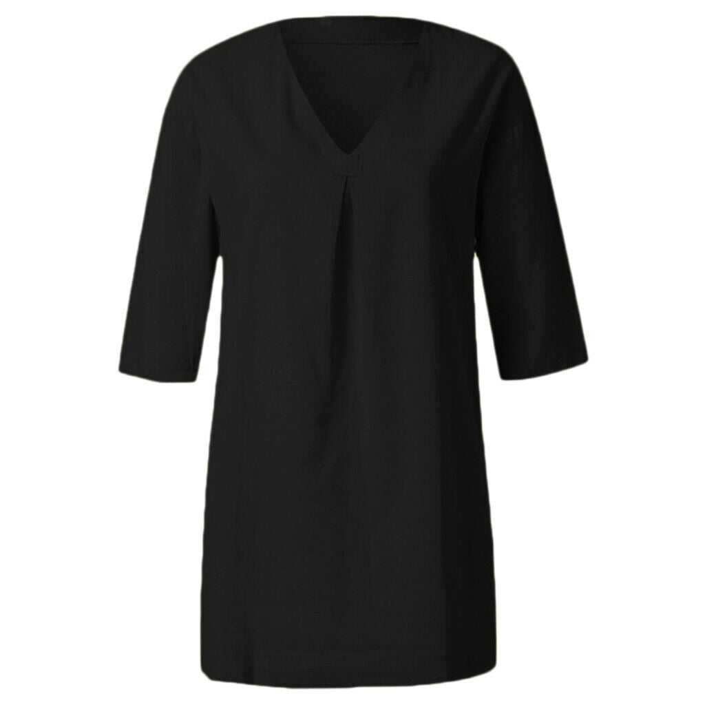 Womens 3/4 Sleeve Blouse V Neck Oversize Casual Blouse Shirt Tops Black L