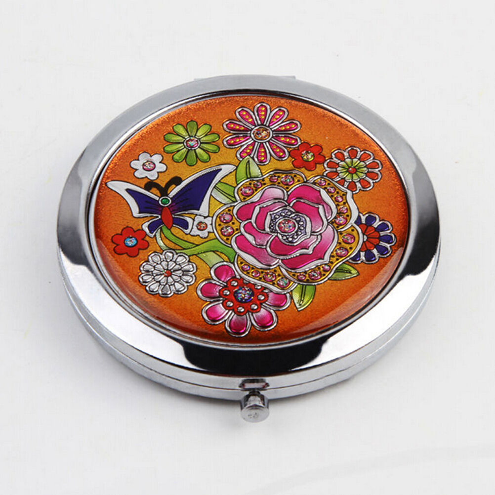 Crystal Folding Round Pocket Compact Makeup Cosmetic Mirror Portable Usefu.l8