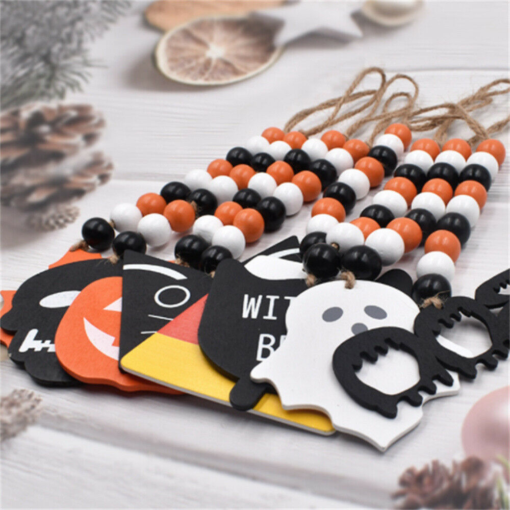 Lot of 10 Wood Halloween Characters Ornaments Beaded Wall Door Hanging Decors