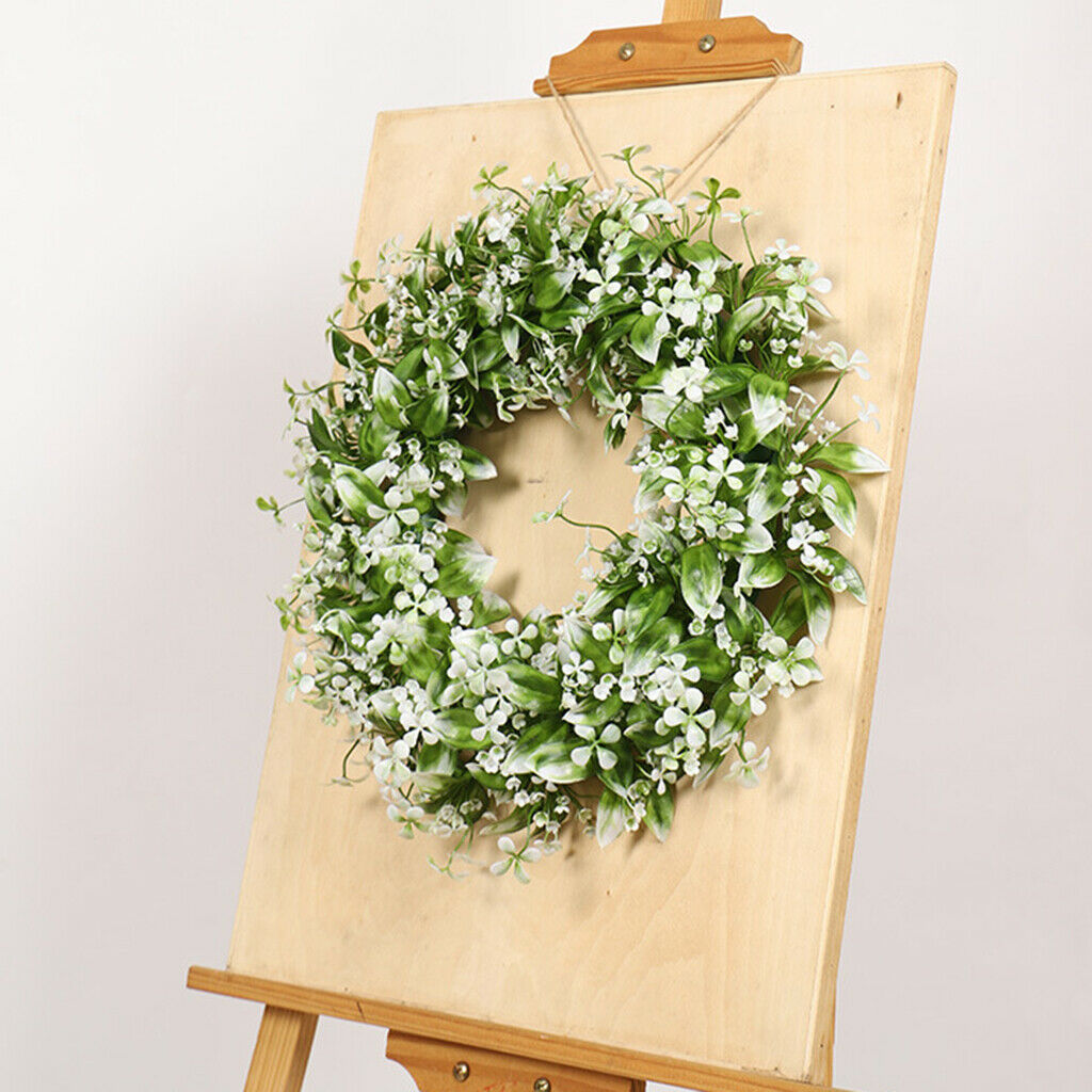 43cm Simulated Greenery Wreath Babysbreath Flower Garland for Front Door Wall