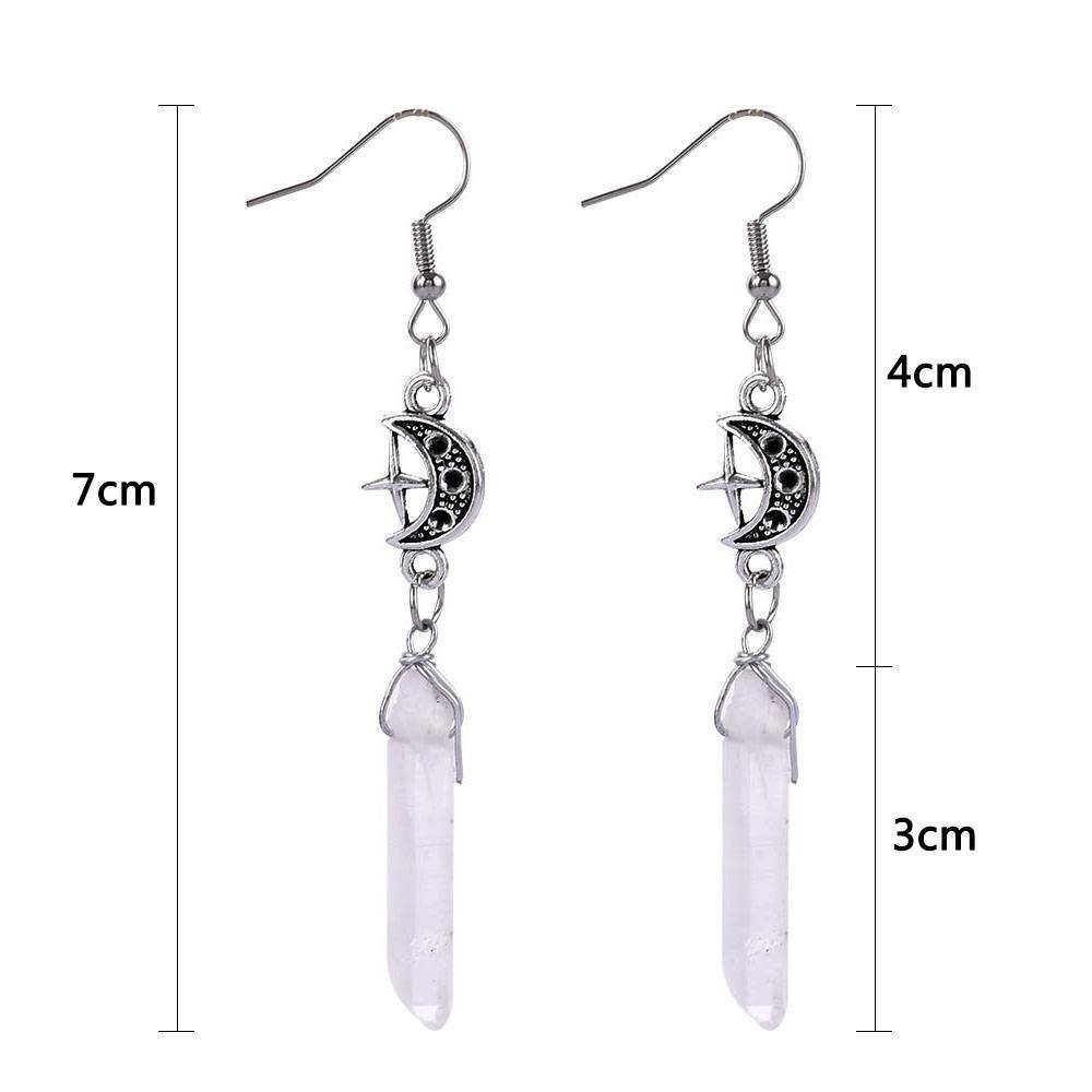 Clear Quartz Moon Earrings - Boho, Witchy, Natural Stones, Esoteric, Celestial~