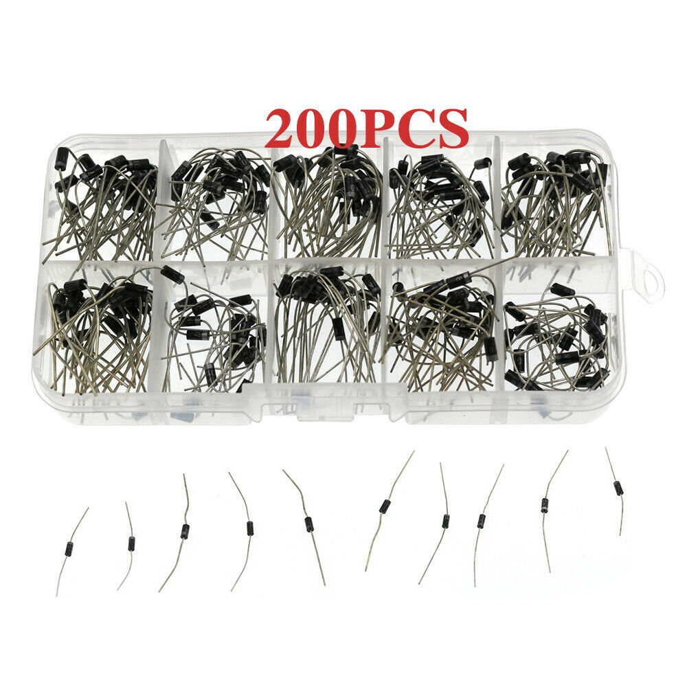 200pcs 10 Value Rectifier Diode 1N4001~1N5819 Zener  Assortment Kit w/Box& Label