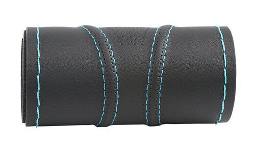 38cm Black  &Blue Suture Micro Fiber Leather Handmade Car Steering Wheel Covers
