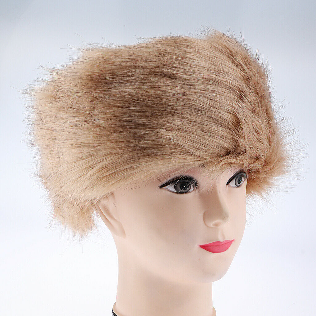 Women Faux Fur Headband Russian Winter Earmuff   Cossack Ski Hat Khaki