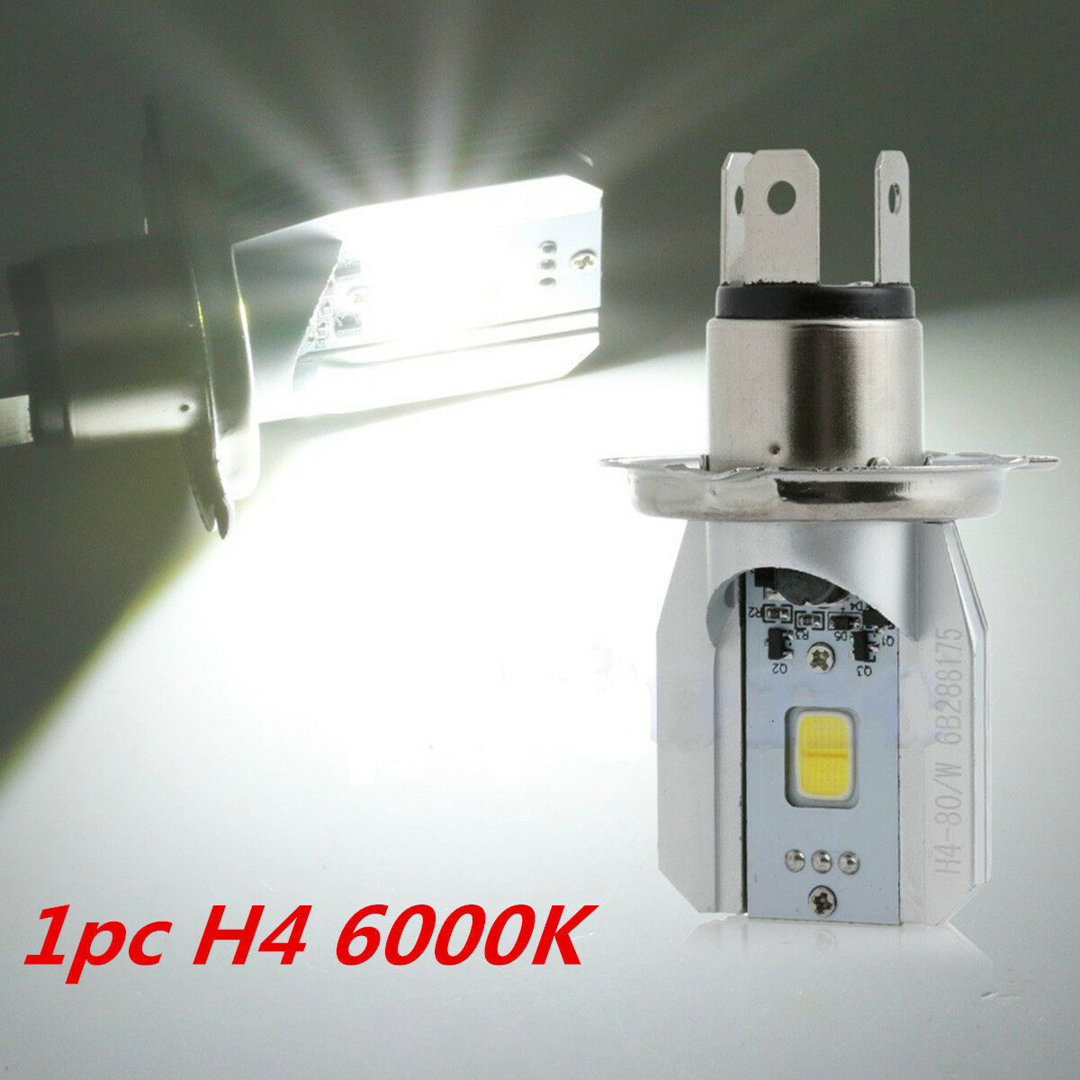 H4 White 6000K LED Motorcycle Hi/Lo Beam Headlight Front Light Bulb 6W COB Lamp