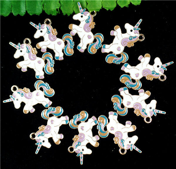 50Pcs Alloy Carved Dripping Oil Enamel Unicorn Pendant Jewelry Findings HH826