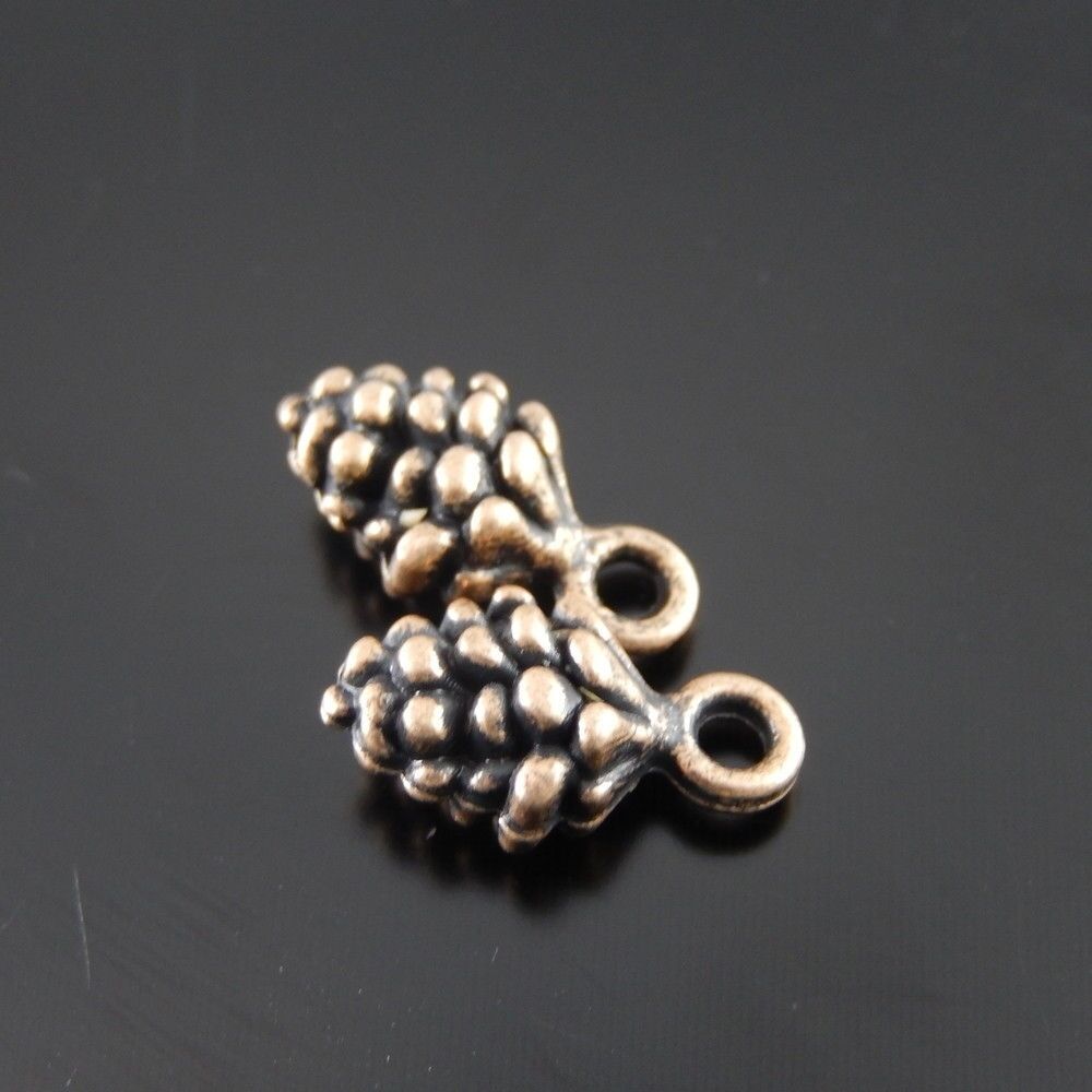 50951 Red Copper Alloy Pinecone Shape Pendants Charms Findings Crafts 40pcs