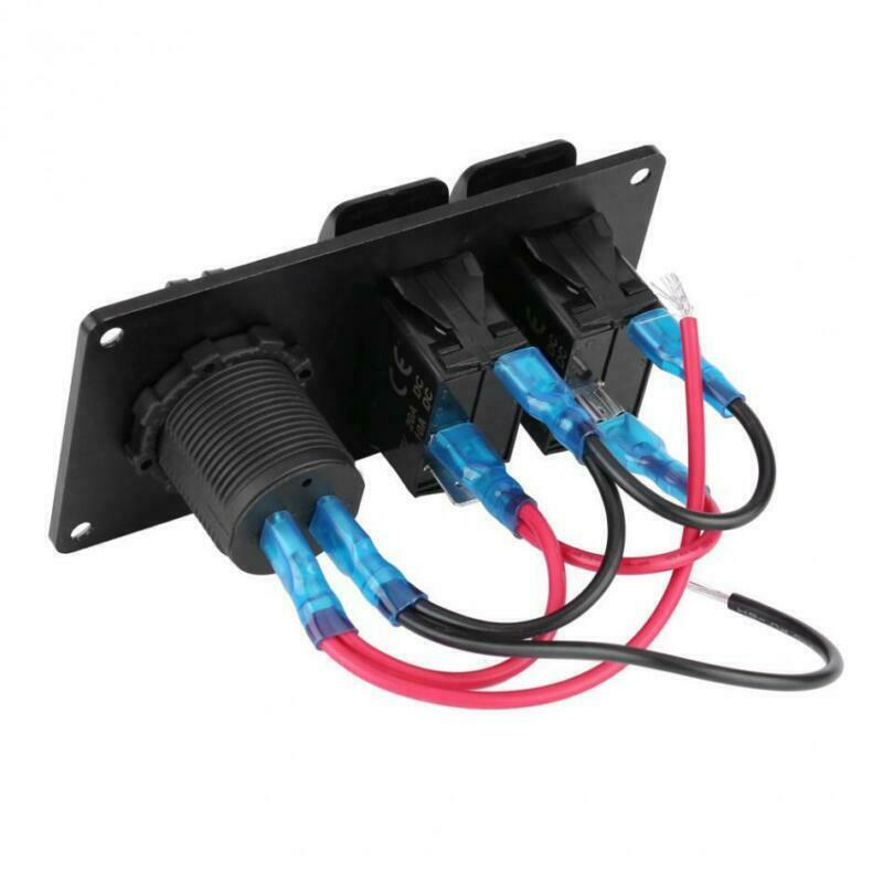 2-Gang LED Rocker Switch Panel Circuit Breaker Dual USB Charger Car Marine Boat