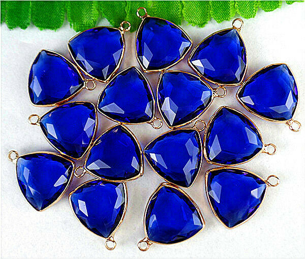 30Pcs 22x18x6mm Faceted Wrapped Blue Titanium Crystal Triangle Pendant DIY HH819