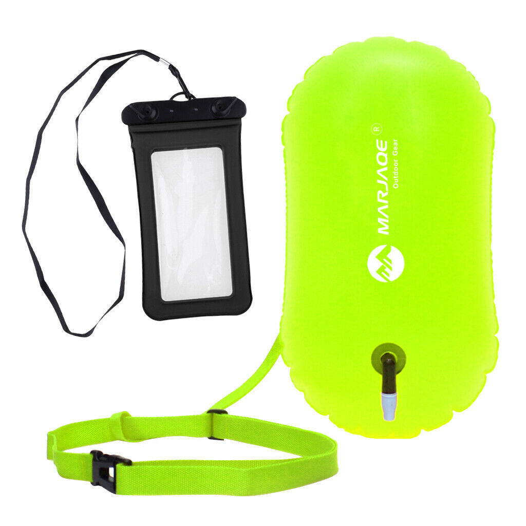 Safety Open Swim Buoy Tow Float Inflated Buoyance& Dry Phone Case Holder