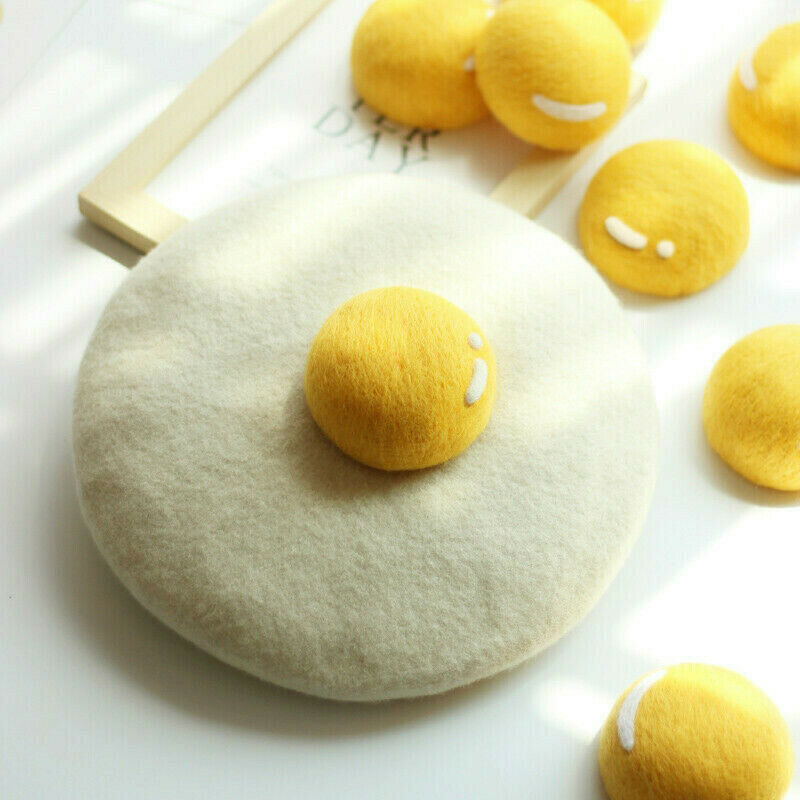 Women's Beret Cap Painter Hat Lolita Wool Blend Fried Egg Style Handmade Thermal