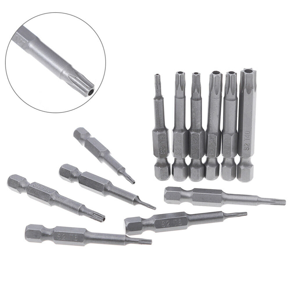 12Pc security bits  torx screwdriver tool set 1/4" hex shank T5-40MEJ tdJ_DD