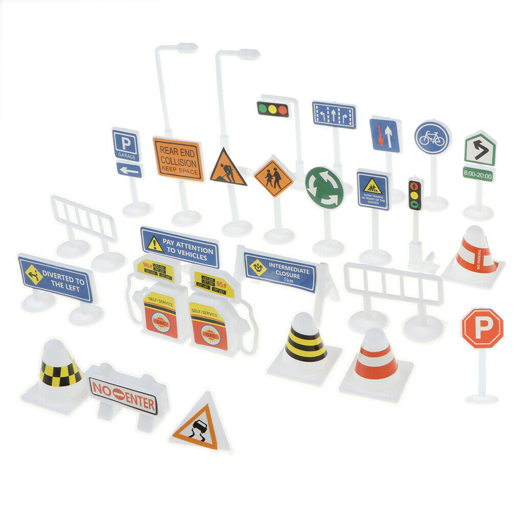 Kids Street Traffic Signs Playset Educational for Traffic Knowledge Learning