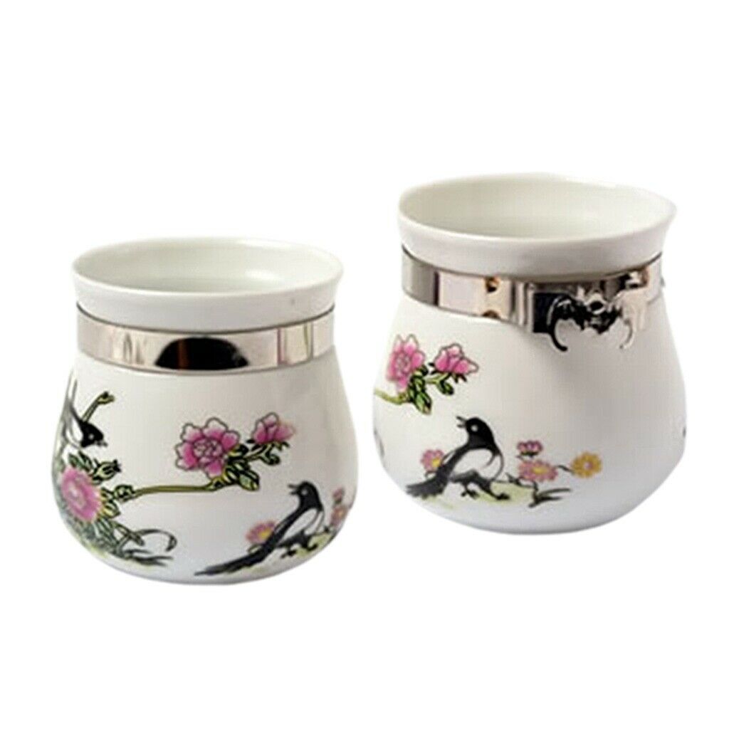 2 x Bird Feeding Cups, Ceramic Food Water Bowls Dish Feeder for Cockatiel Conure
