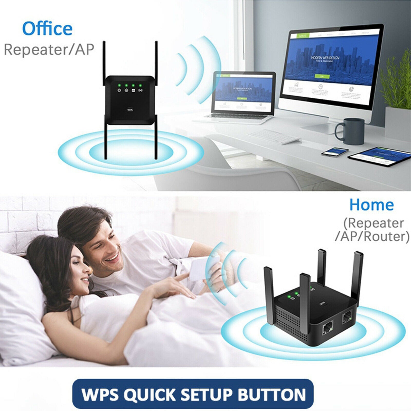 1200Mbps Dual-Band Wifi Range Extender Repeater Amplifer Signal Booster UK
