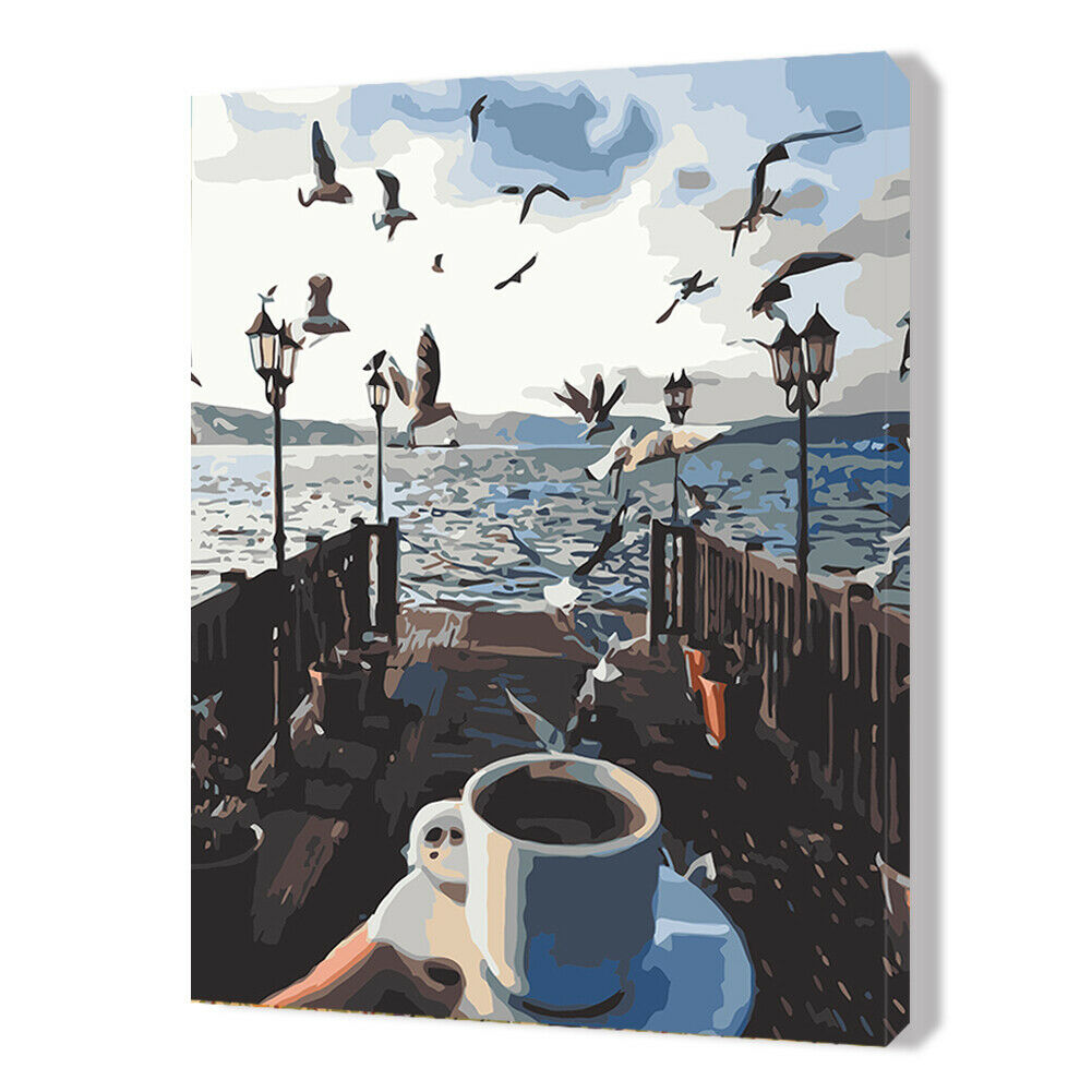 Hand Painted Artwork Frameless DIY Seaside Bird Painting By Numbers Kit @