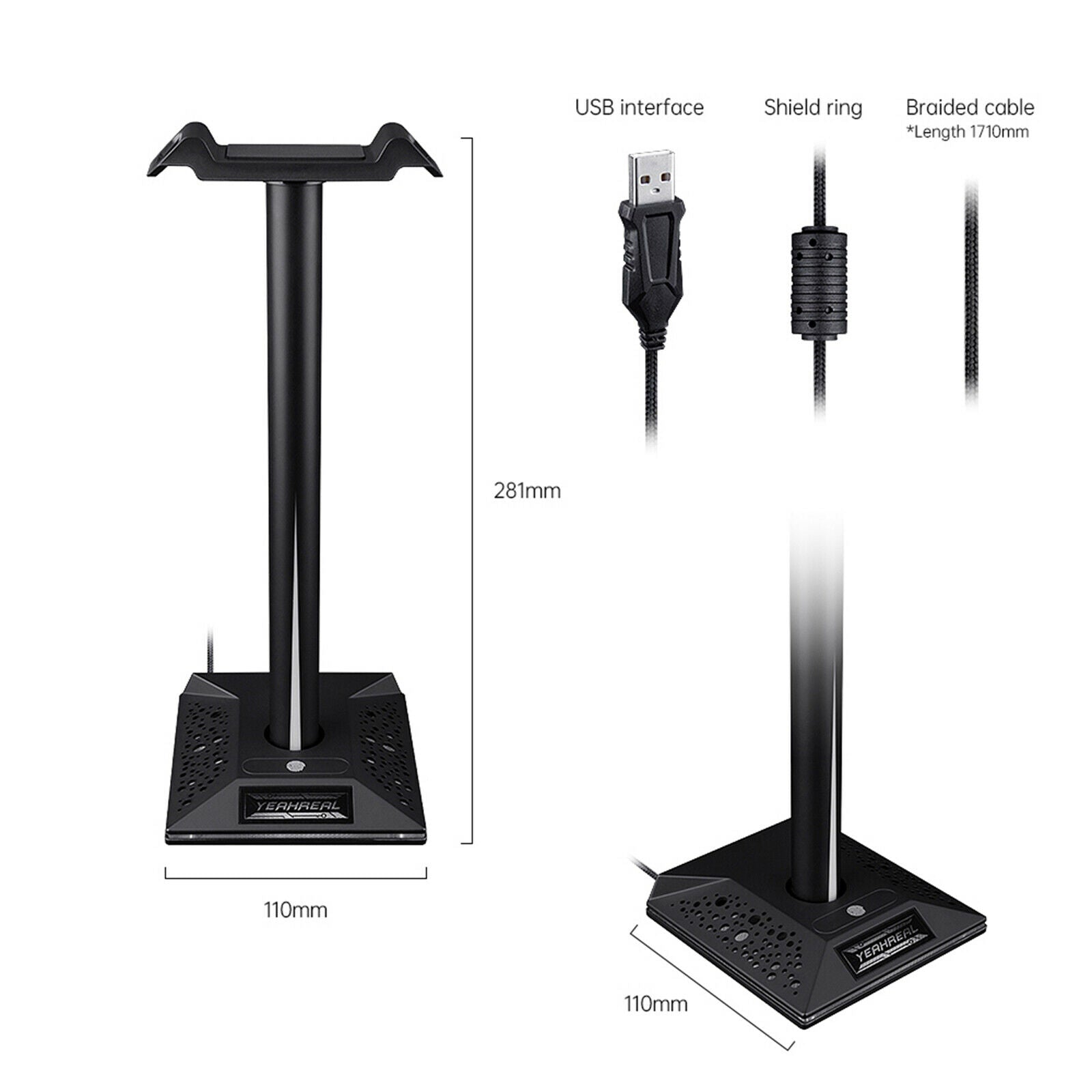 RGB Light Earphone Gaming Headphone Stand Holder Display Bracket w/ USB Hub
