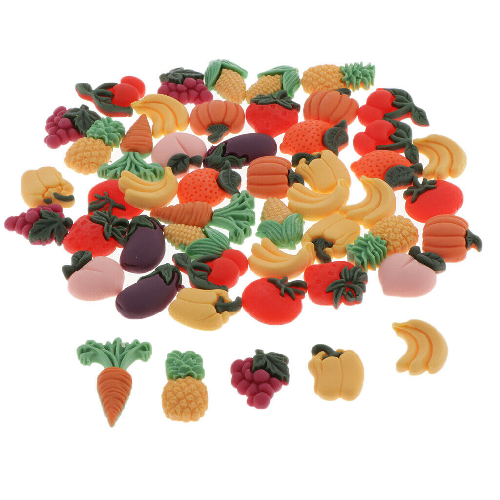 50x Cute Adorable Fruits Vegetable Flatback Buttons Embellishments Decors