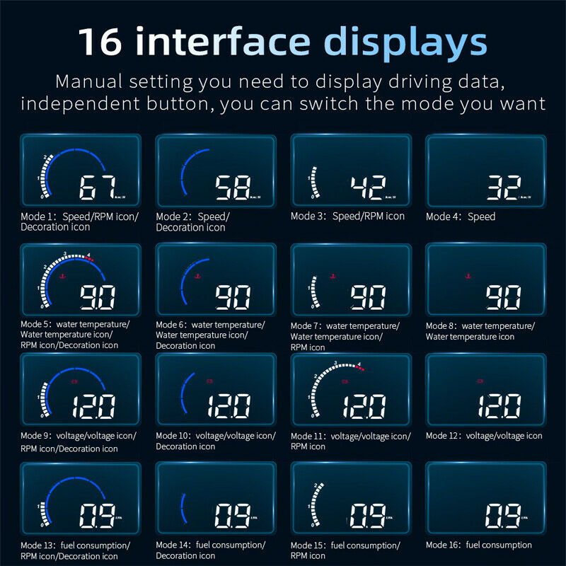 Car Head-up Display Hidden OBD HUD LED Speed Alarm Voltage RPM KM/Mph Water Temp