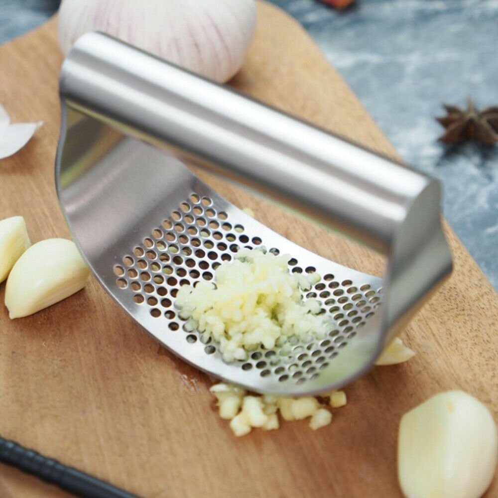 Stainless Steel Crusher Garlic Press Curved Grinding Mincer Manual Kitchen Tools