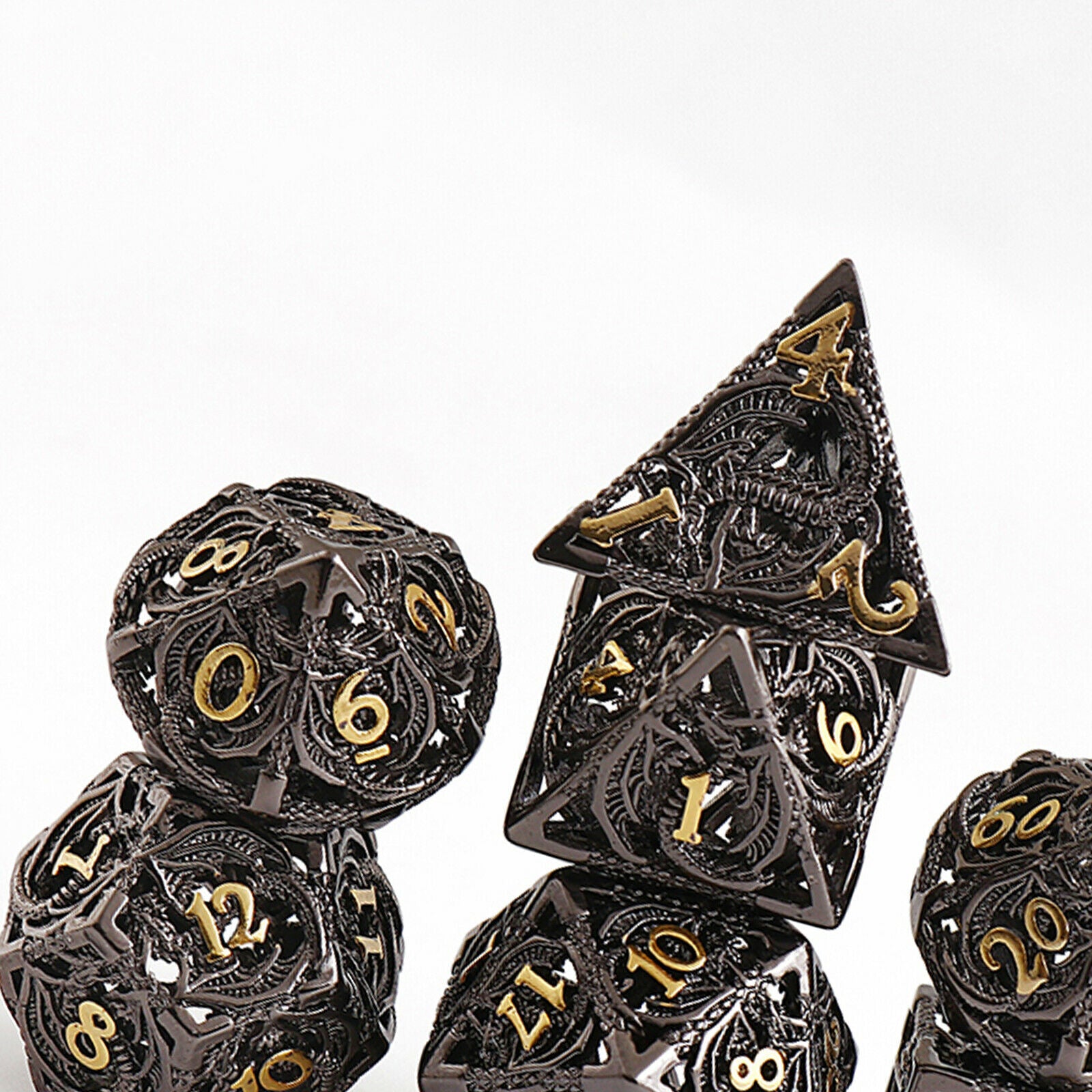 Ancient Copper Metal Hollow Dice Set Rol Polyhedral Dragon Dice Playing Game