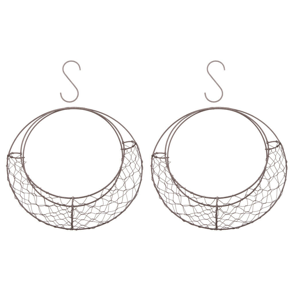 2x Retro Rustic Iron Hanging Succulent Pot Indoors Planter 28cm Moon Shape