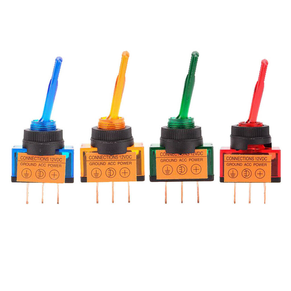 4 Pieces Blue/Red/Green/Orange 12V 20A LED Light Rocker Toggle Switch On/Off