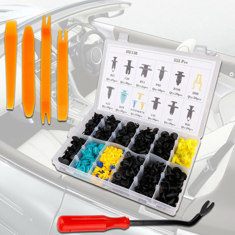 555Pcs Car Bumper Fender Push Pin Rivet Trim Door Panel Clips w/Removal Tool Set