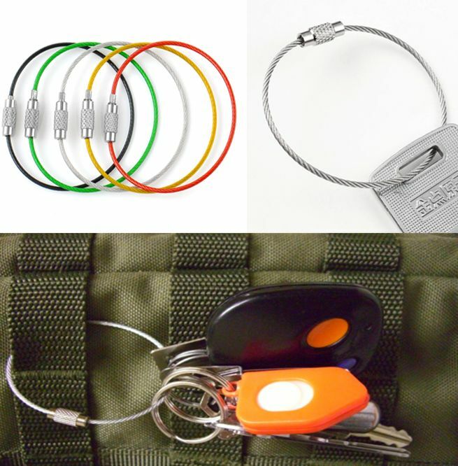 5pc Sport Wire Carabiner KEY CHAIN Cable Stainless Steel RING Screw Locking New~