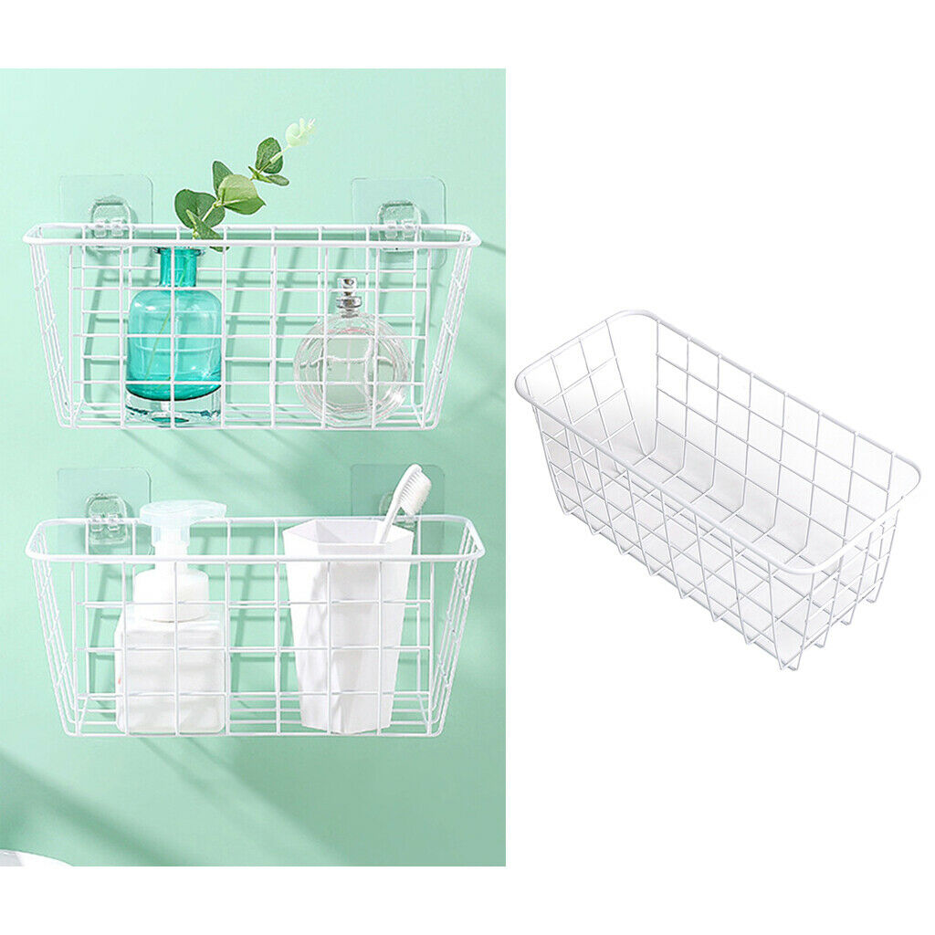 Set of 2 Metal Bathroom Basket Display Storage Shelf Pantry Kitchen White