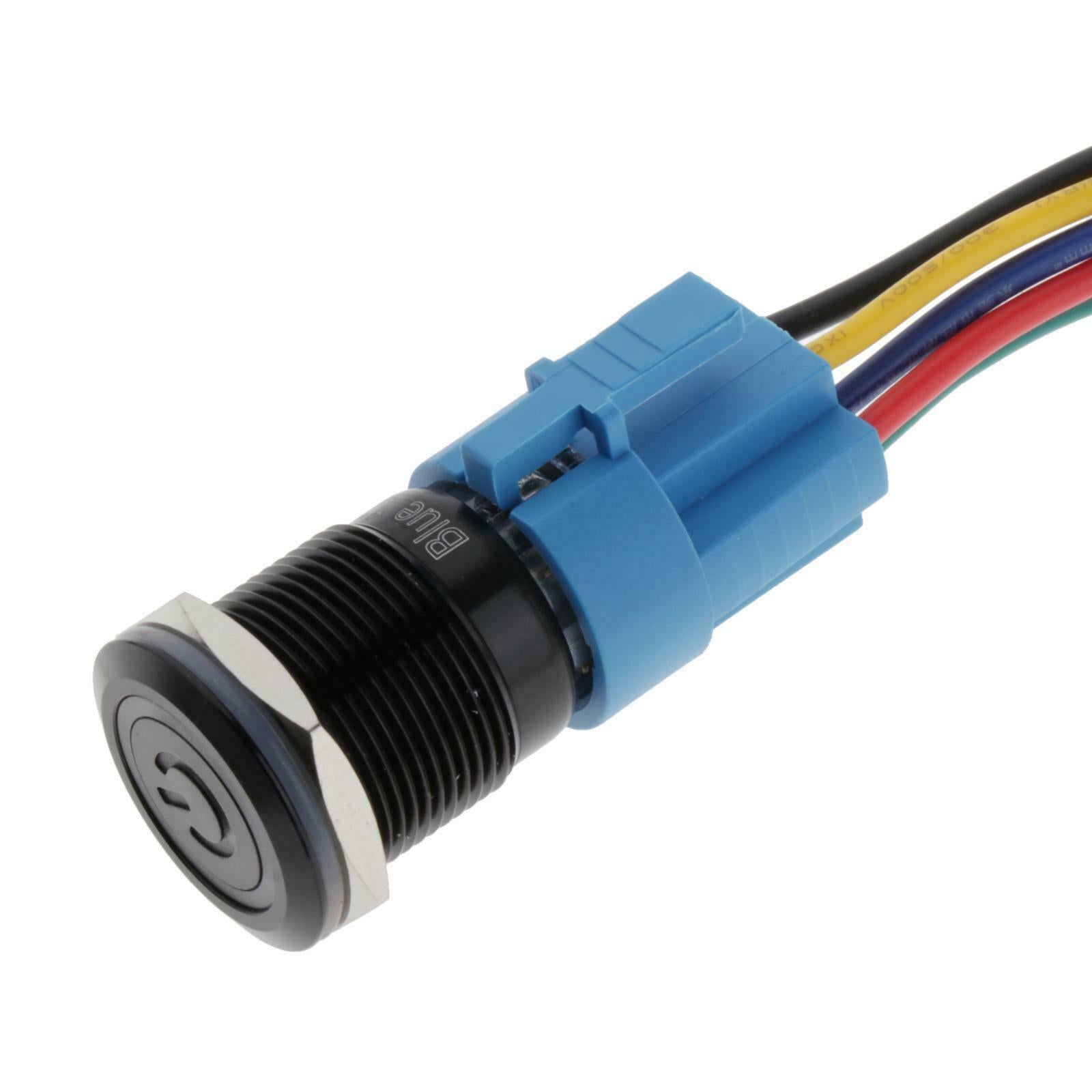 12V Black Latching Push Button Power Switch IP67 Waterproof Blue LED