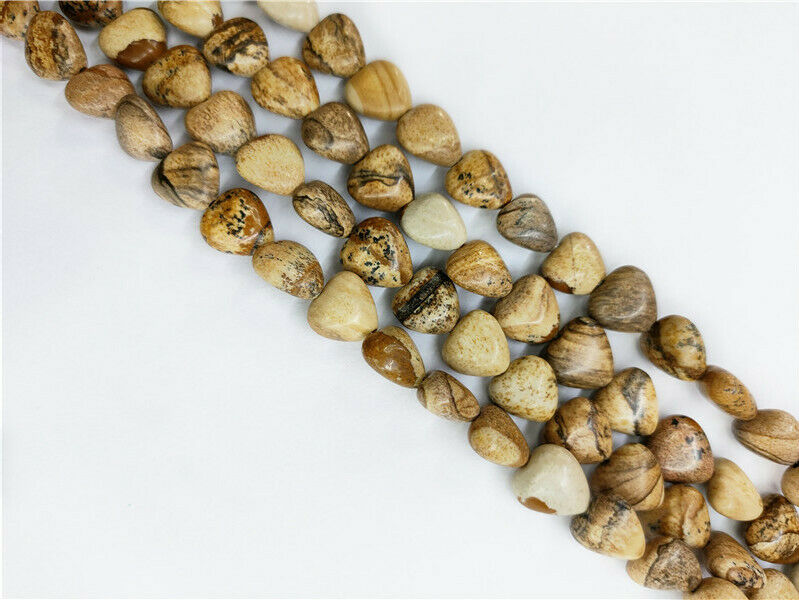1 Strand 10x5mm Natural Picture Jasper Love Heart Spacer Loose Beads 15.5" HH42