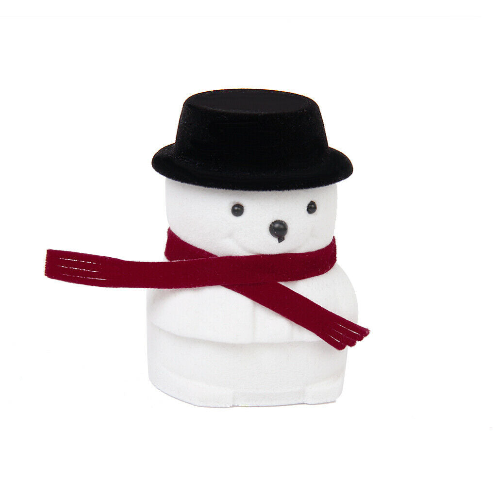 Small Xmas Snowman Santa Ring Earring Display Storage Gift Packing Box Black