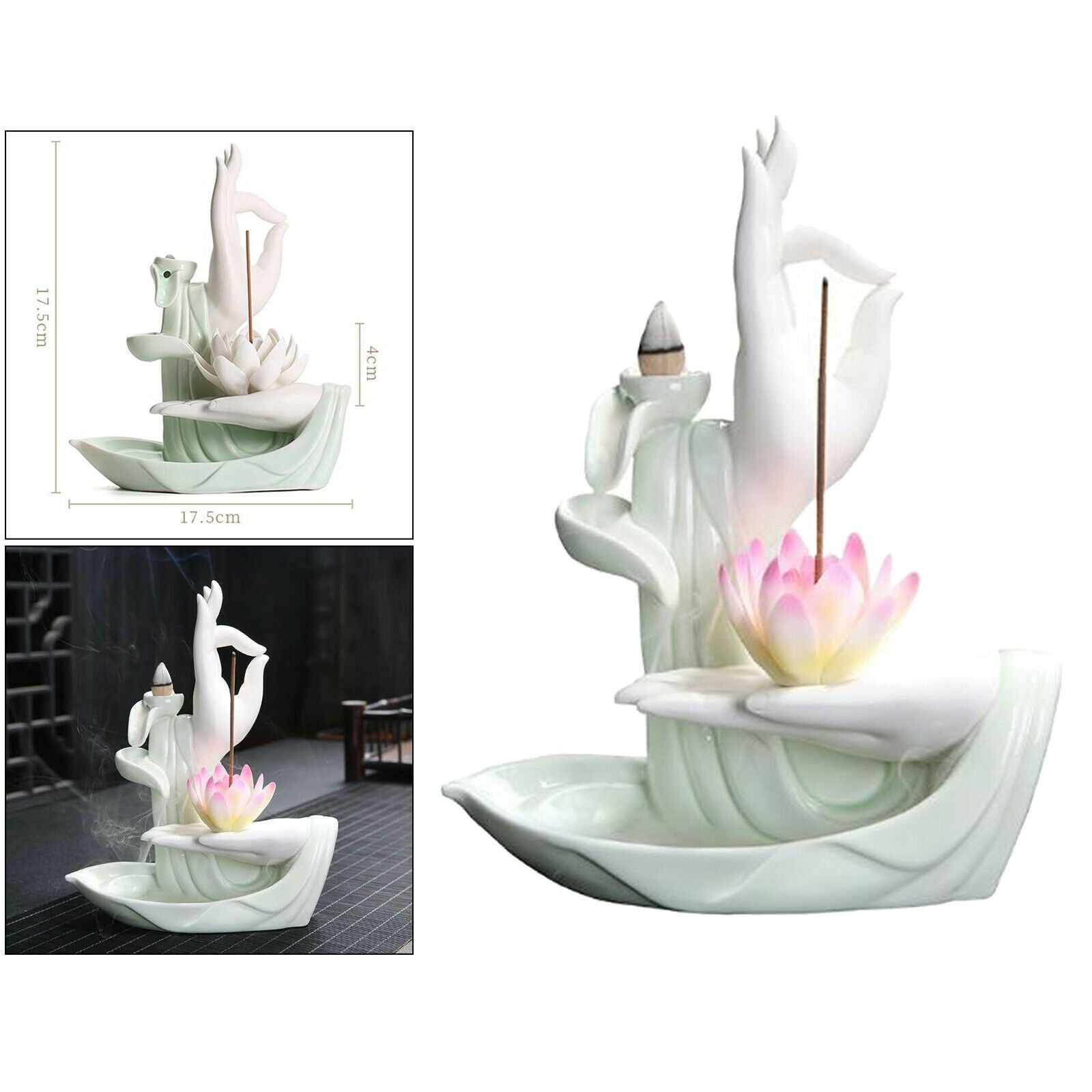 Ancient Chinese Style Lotus Incense Burner Holder Waterfall Backflow Decor